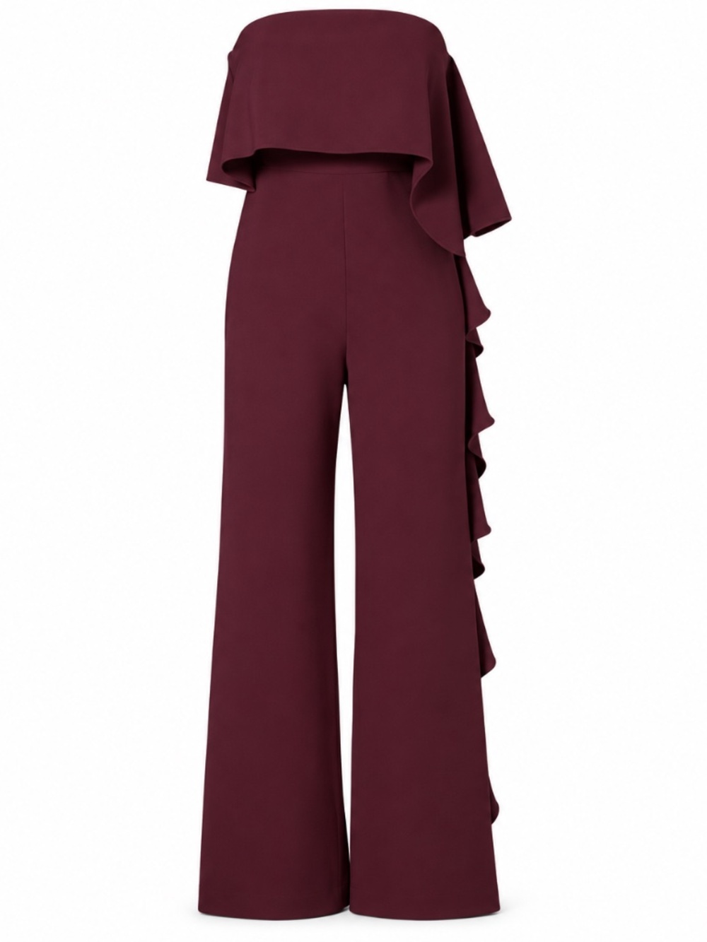 Alexis Kendall Plum Strapless Ruffle Wide-Leg Jumpsuit Size S